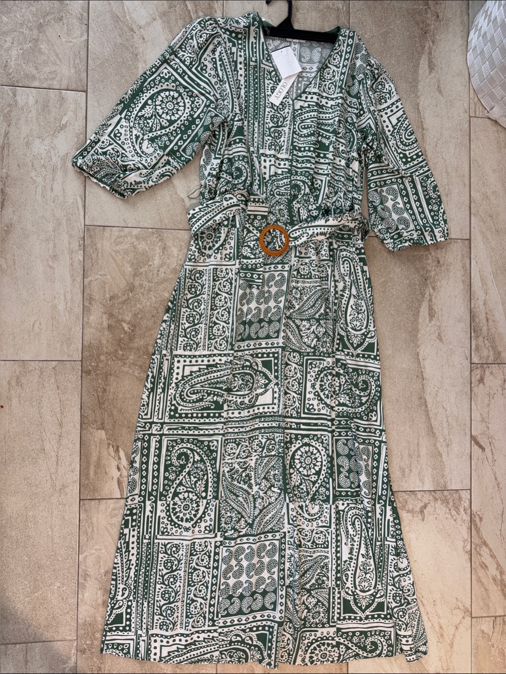 Luxology Green & White Printed Tunic with V-Neck